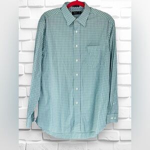 Bass Men’s Medium Blue & Green Checkered Plaid Long Sleeve Premium Poplin Shirt